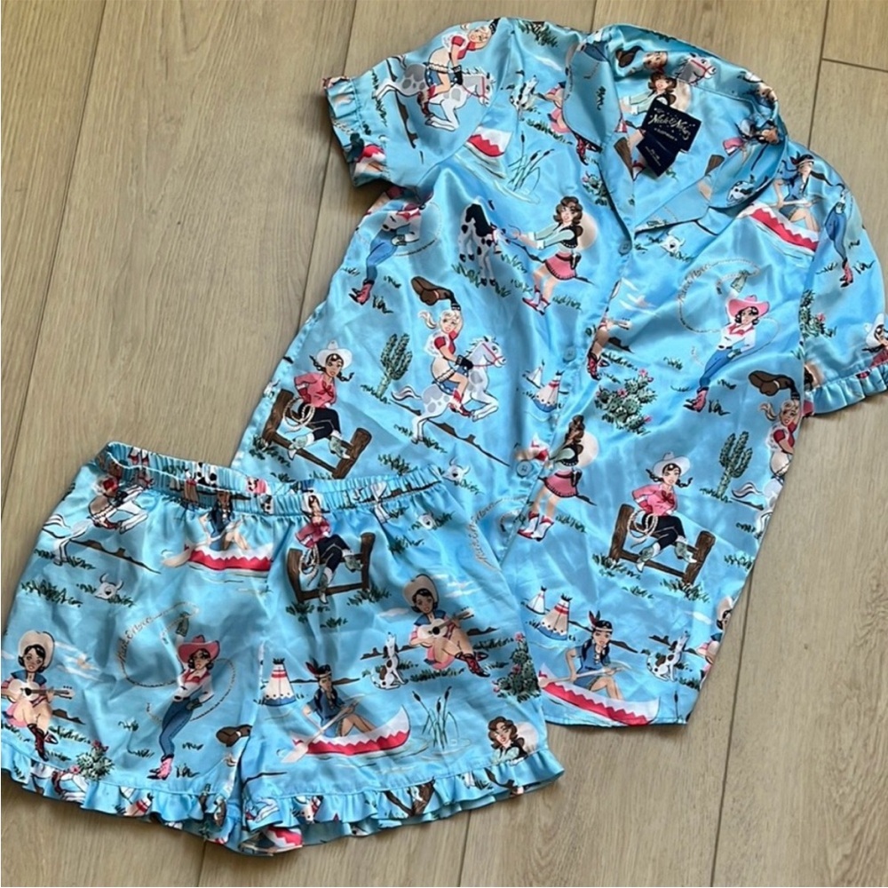 Nick & Nora Sleepwear Cowgirl & Indians Western Print Pajama Set Size Girls XL